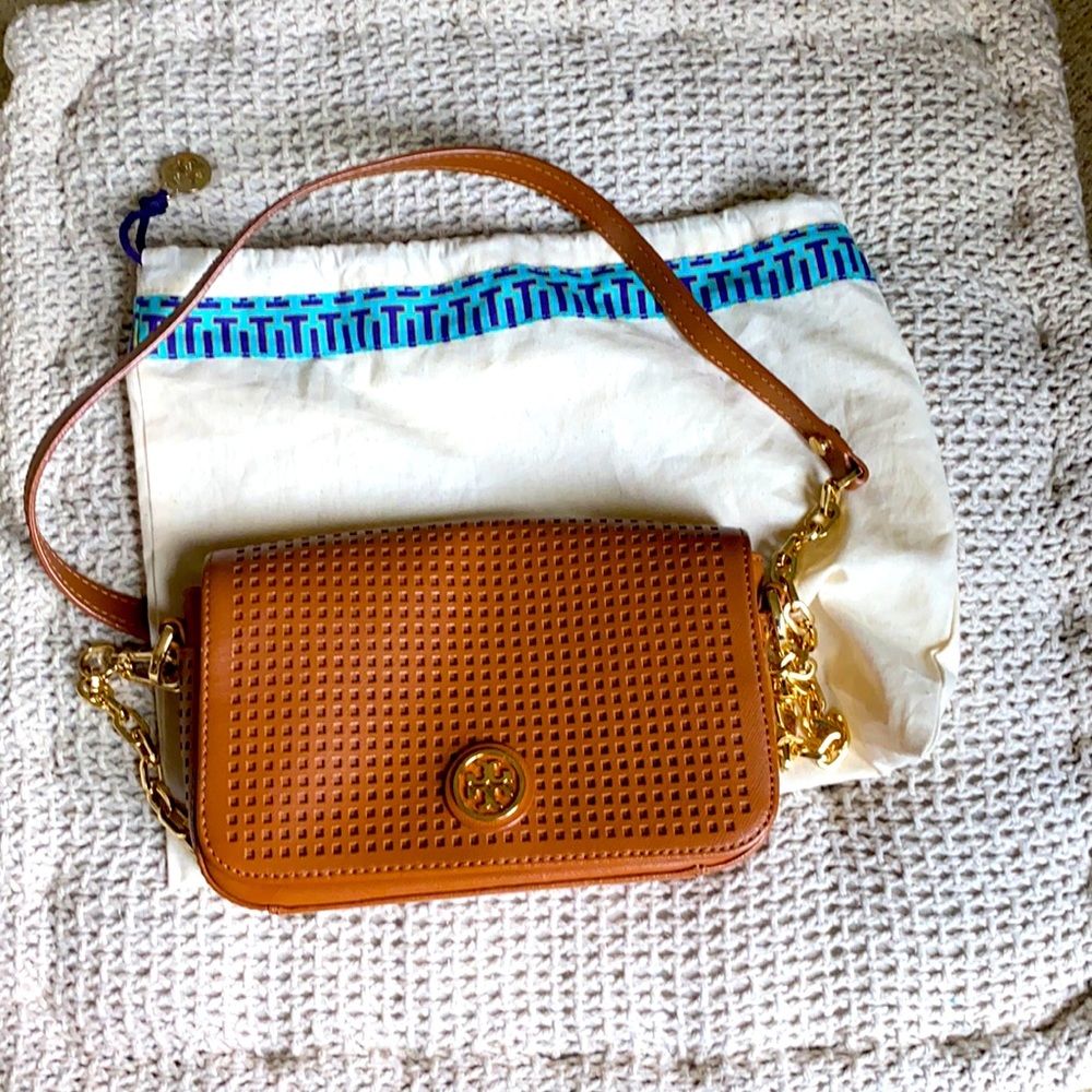 Tory Burch Robinson flap crossbody bag.
